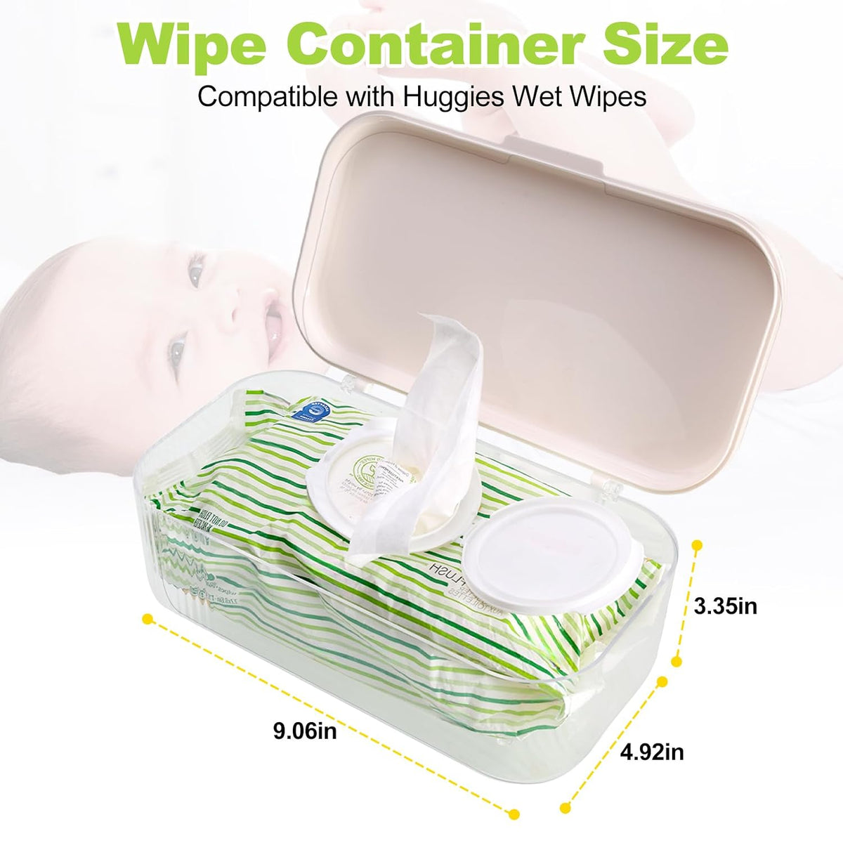Wipes Dispenser Compatible with Huggies Flip-Top Pack, Clear Refillable Wipe Container, Reusable Wipe Holder, One-Handed Operation Lid, Keeps Wipes Clean and Fresh, for Bathroom