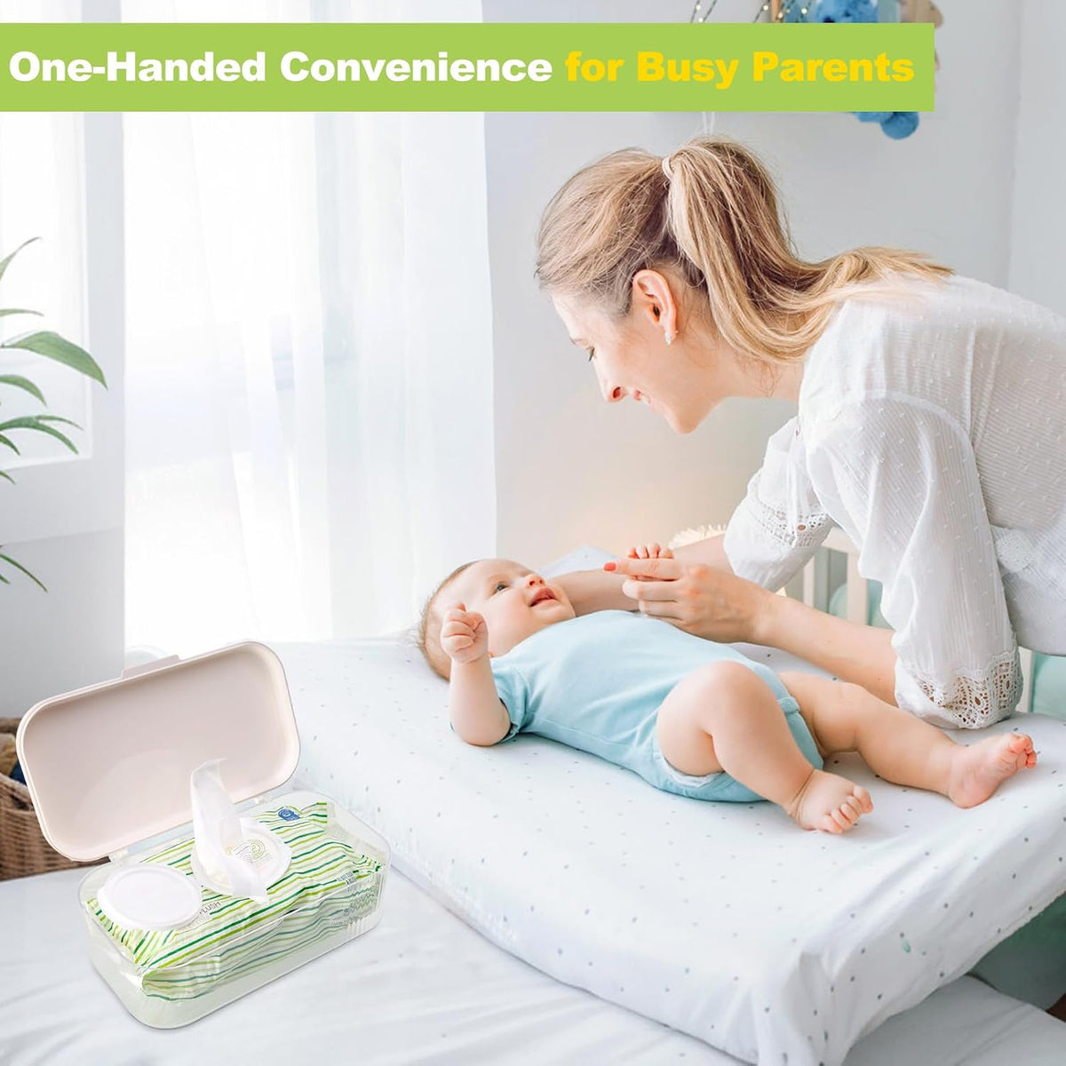 Wipes Dispenser Compatible with Huggies Flip-Top Pack, Clear Refillable Wipe Container, Reusable Wipe Holder, One-Handed Operation Lid, Keeps Wipes Clean and Fresh, for Bathroom