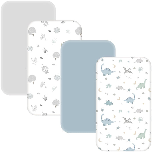 4 Pack Baby Bassinet Sheets - 35"x20" Bedside Bassinet Sheets for Newton, Ezebaby, AMKE & Other Large Bedside Sleeper | Ultra Soft & Skin Friendly Bassinet Fitted Sheets for Boys Girls