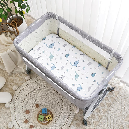 4 Pack Baby Bassinet Sheets - 35"x20" Bedside Bassinet Sheets for Newton, Ezebaby, AMKE & Other Large Bedside Sleeper | Ultra Soft & Skin Friendly Bassinet Fitted Sheets for Boys Girls