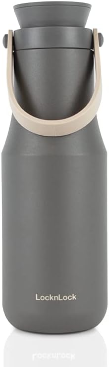 Metro Tumbler Stainless Steel Vacuum Insulated Double Cap Travel Mug - Water Coffee Cup w/Hand Strap for Home, Office, Outdoor Works Great for Cold Drinks and Hot Beverages (Gray, 16oz)