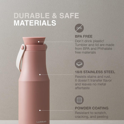 Metro Tumbler Stainless Steel Vacuum Insulated Double Cap Travel Mug - Water Coffee Cup w/Hand Strap for Home, Office, Outdoor Works Great for Cold Drinks and Hot Beverages (Gray, 16oz)