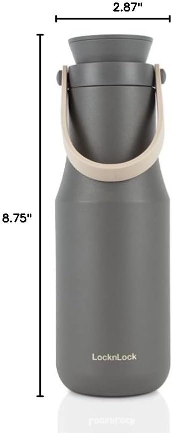 Metro Tumbler Stainless Steel Vacuum Insulated Double Cap Travel Mug - Water Coffee Cup w/Hand Strap for Home, Office, Outdoor Works Great for Cold Drinks and Hot Beverages (Gray, 16oz)