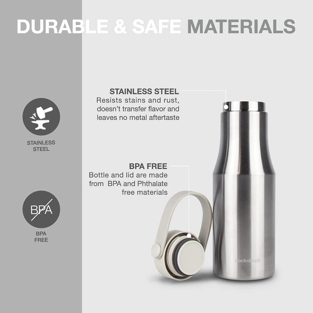 Metro Tumbler Stainless Steel Vacuum Insulated Double Cap Travel Mug - Water Coffee Cup w/Hand Strap for Home, Office, Outdoor Works Great for Cold Drinks and Hot Beverages (Gray, 16oz)