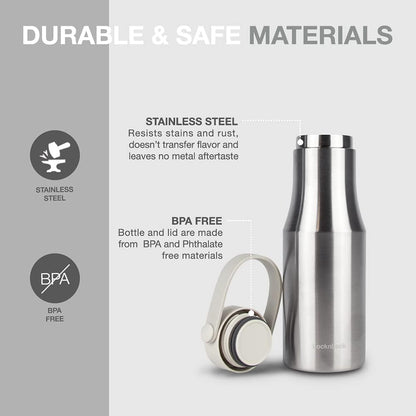 Metro Tumbler Stainless Steel Vacuum Insulated Double Cap Travel Mug - Water Coffee Cup w/Hand Strap for Home, Office, Outdoor Works Great for Cold Drinks and Hot Beverages (Gray, 16oz)