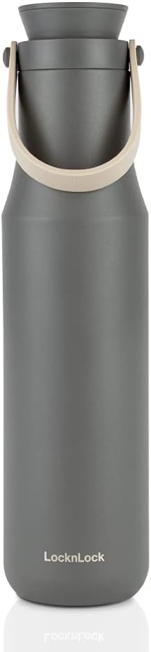 Metro Tumbler Stainless Steel Vacuum Insulated Double Cap Travel Mug - Water Coffee Cup w/Hand Strap for Home, Office, Outdoor Works Great for Cold Drinks and Hot Beverages (Gray, 16oz)