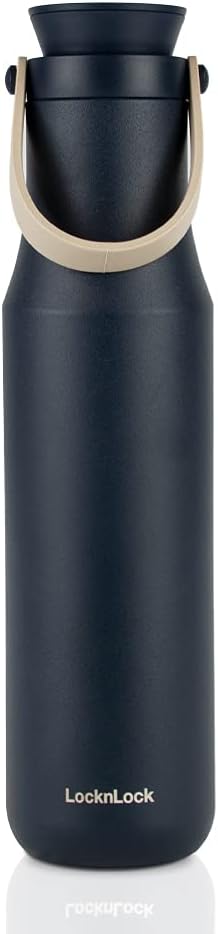 Metro Tumbler Stainless Steel Vacuum Insulated Double Cap Travel Mug - Water Coffee Cup w/Hand Strap for Home, Office, Outdoor Works Great for Cold Drinks and Hot Beverages (Gray, 16oz)