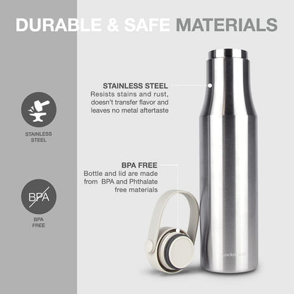 Metro Tumbler Stainless Steel Vacuum Insulated Double Cap Travel Mug - Water Coffee Cup w/Hand Strap for Home, Office, Outdoor Works Great for Cold Drinks and Hot Beverages (Gray, 16oz)