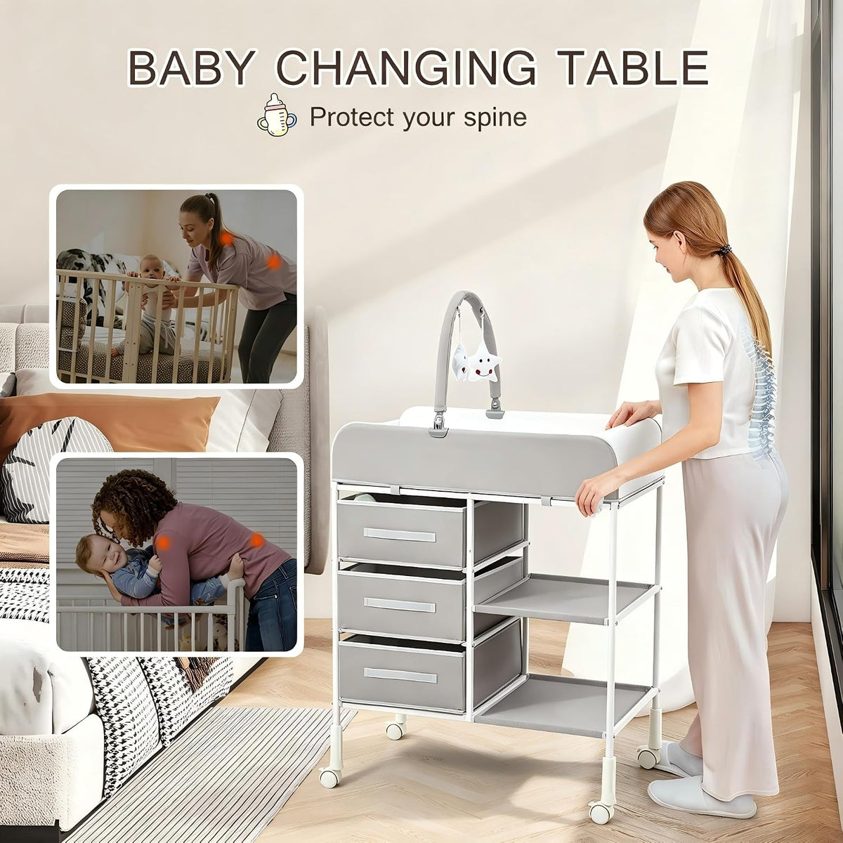 Baby Changing Table, Portable Diaper Station with Waterproof Pad