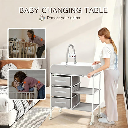 Baby Changing Table, Portable Diaper Station with Waterproof Pad
