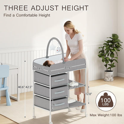 Baby Changing Table, Portable Diaper Station with Waterproof Pad