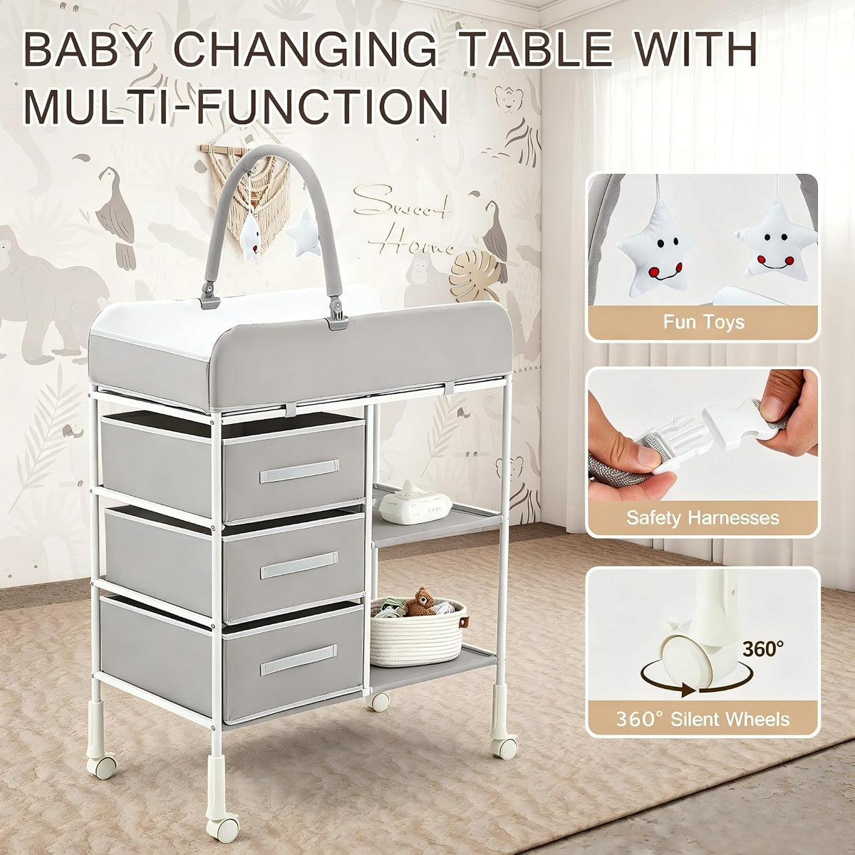Baby Changing Table, Portable Diaper Station with Waterproof Pad