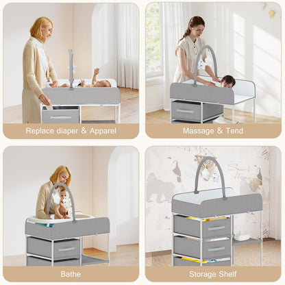 Baby Changing Table, Portable Diaper Station with Waterproof Pad