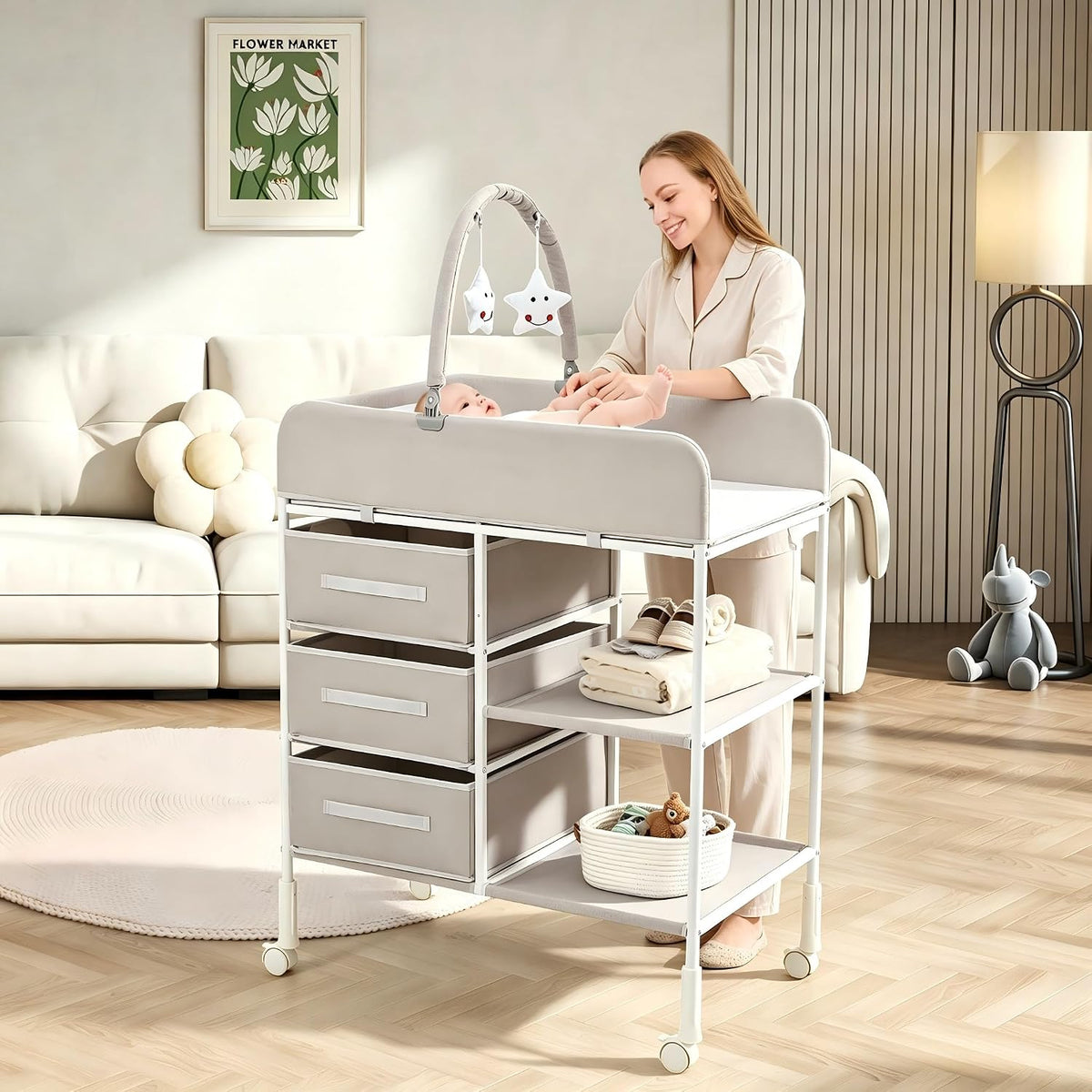 Baby Changing Table, Portable Diaper Station with Waterproof Pad