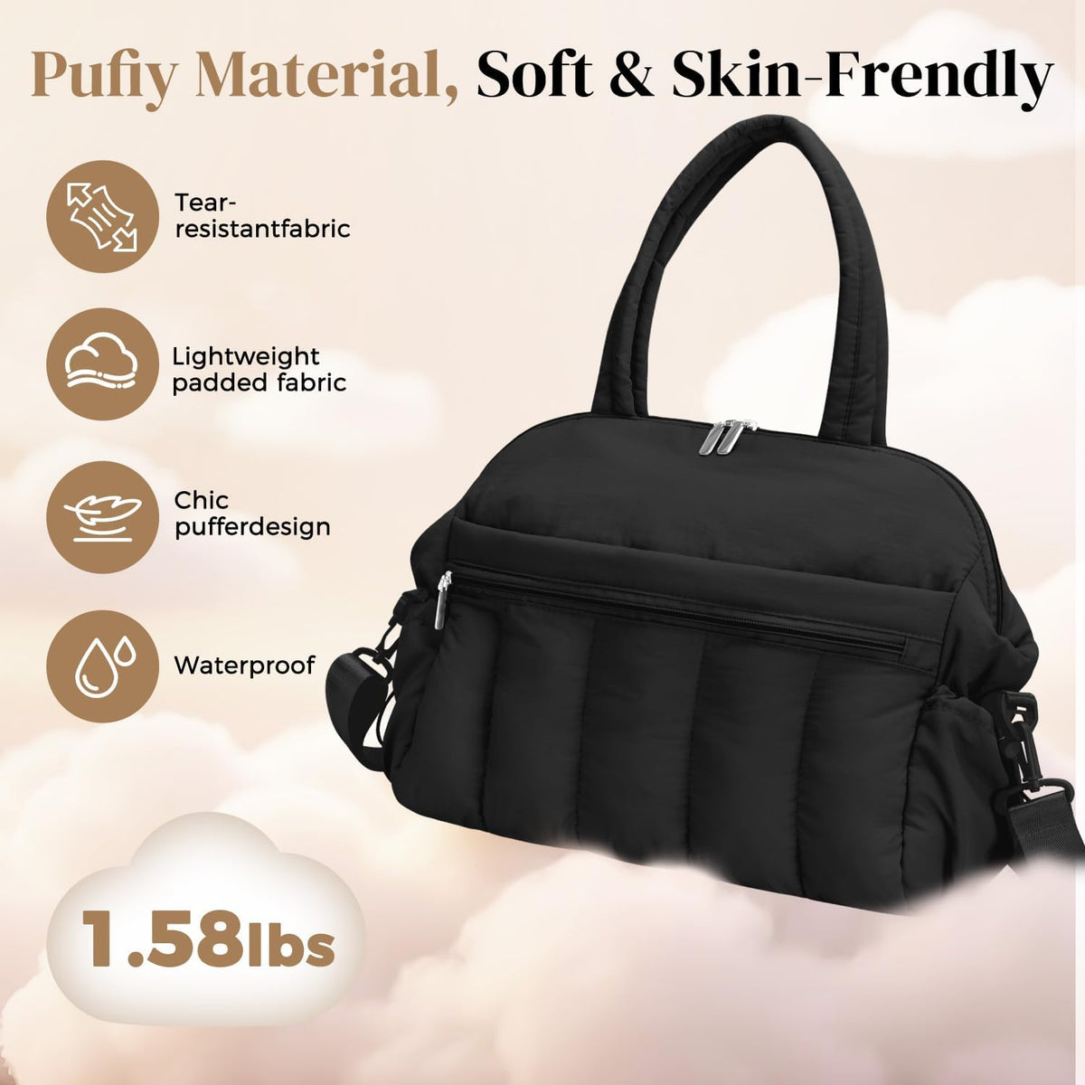 Diaper Bag Tote, Puffer Diaper Tote Bags Crossbody Hospital Bag Travel Large Mommy Bag, with Pacifier Case