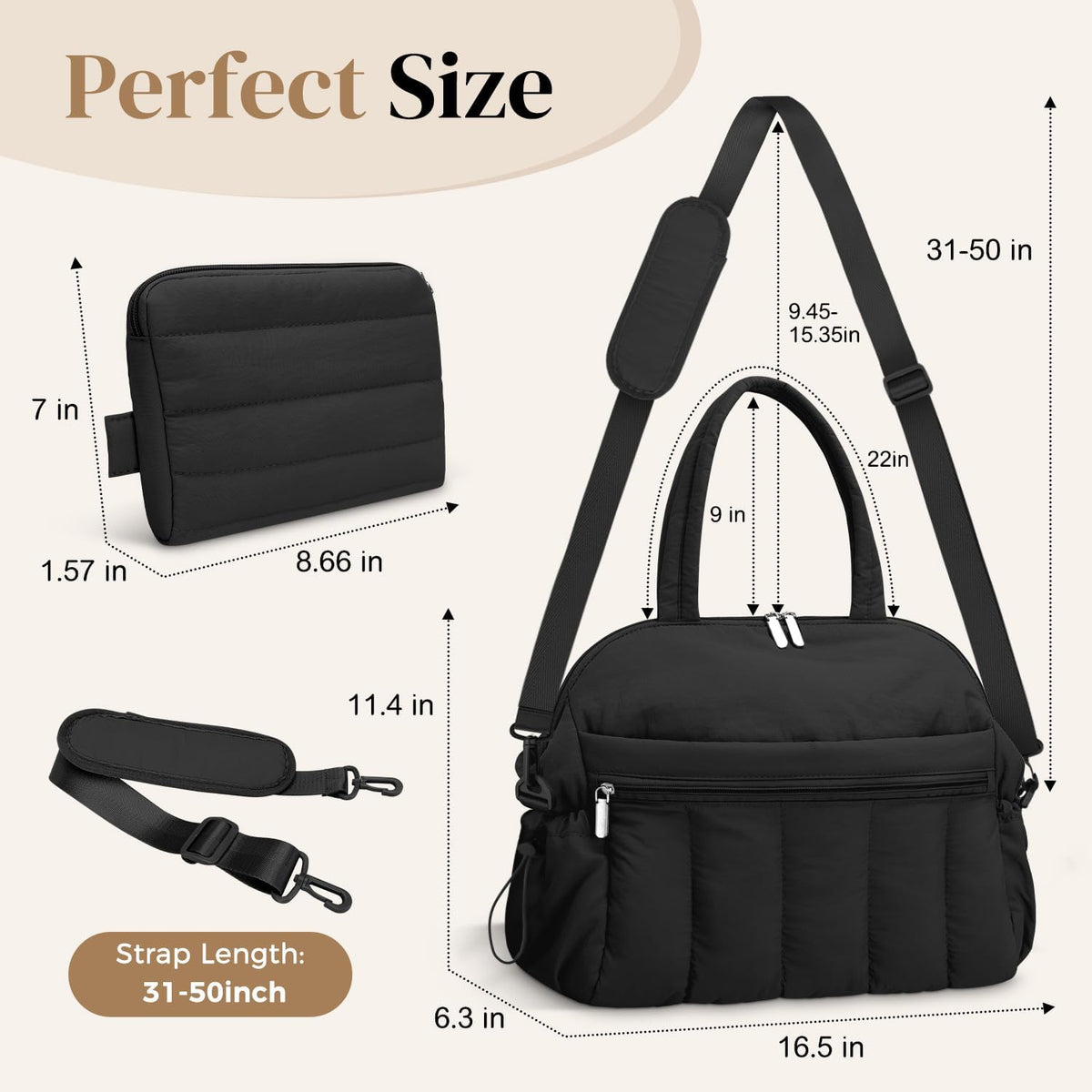 Diaper Bag Tote, Puffer Diaper Tote Bags Crossbody Hospital Bag Travel Large Mommy Bag, with Pacifier Case