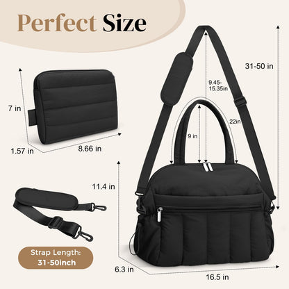 Diaper Bag Tote, Puffer Diaper Tote Bags Crossbody Hospital Bag Travel Large Mommy Bag, with Pacifier Case