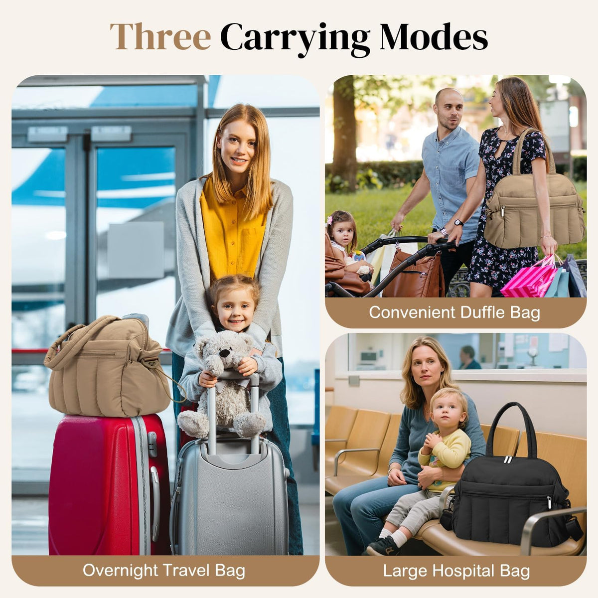 Diaper Bag Tote, Puffer Diaper Tote Bags Crossbody Hospital Bag Travel Large Mommy Bag, with Pacifier Case