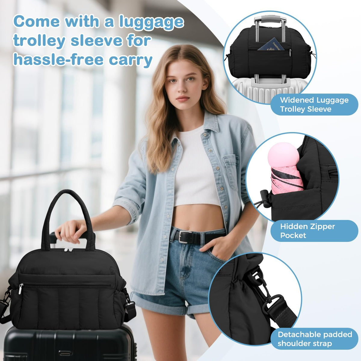 Diaper Bag Tote, Puffer Diaper Tote Bags Crossbody Hospital Bag Travel Large Mommy Bag, with Pacifier Case