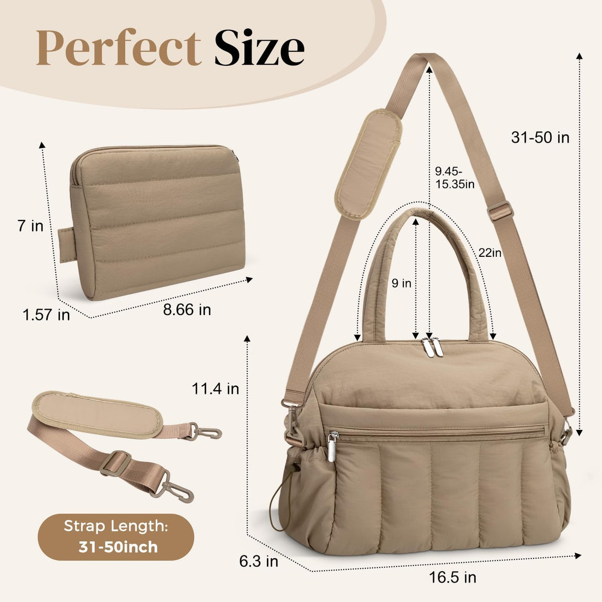 Diaper Bag Tote, Puffer Diaper Tote Bags Crossbody Hospital Bag Travel Large Mommy Bag, with Pacifier Case