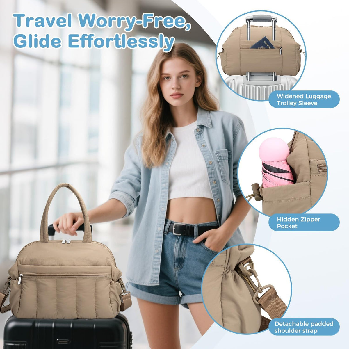 Diaper Bag Tote, Puffer Diaper Tote Bags Crossbody Hospital Bag Travel Large Mommy Bag, with Pacifier Case