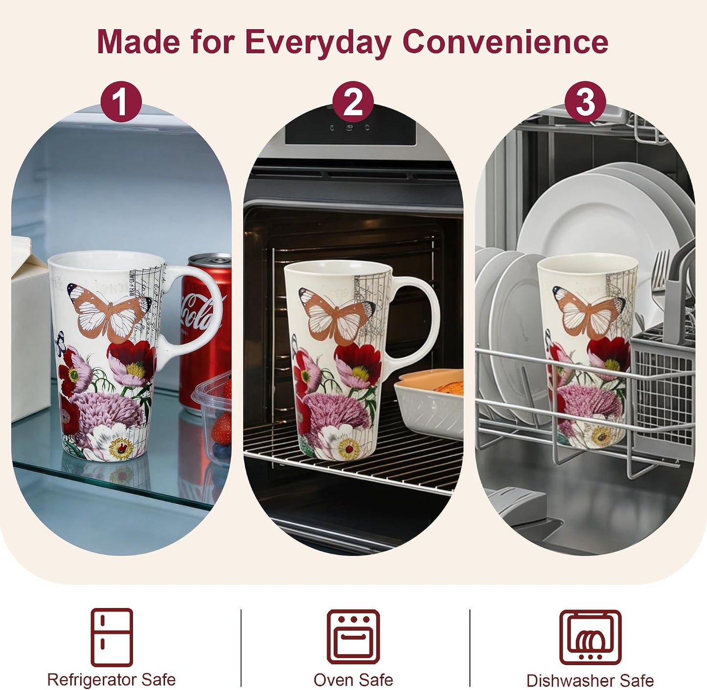 17oz Ceramic Travel Mug with Lid, Christian Butterfly Coffee Mug | Large Coffee Mug with Handle, Psalm 39:7 Floral Design, Microwave & Dishwasher Safe, Gift Box Included