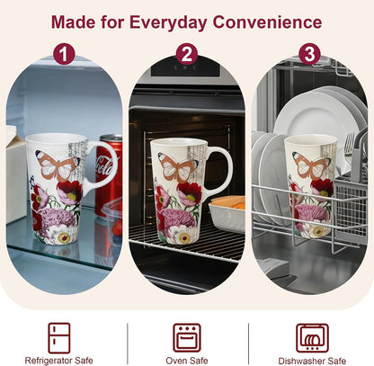 17oz Ceramic Travel Mug with Lid, Christian Butterfly Coffee Mug | Large Coffee Mug with Handle, Psalm 39:7 Floral Design, Microwave & Dishwasher Safe, Gift Box Included