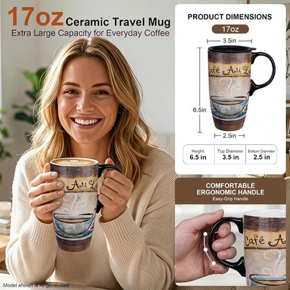17oz Ceramic Travel Mug with Lid, Christian Butterfly Coffee Mug | Large Coffee Mug with Handle, Psalm 39:7 Floral Design, Microwave & Dishwasher Safe, Gift Box Included