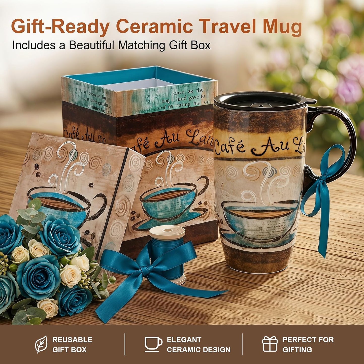 17oz Ceramic Travel Mug with Lid, Christian Butterfly Coffee Mug | Large Coffee Mug with Handle, Psalm 39:7 Floral Design, Microwave & Dishwasher Safe, Gift Box Included
