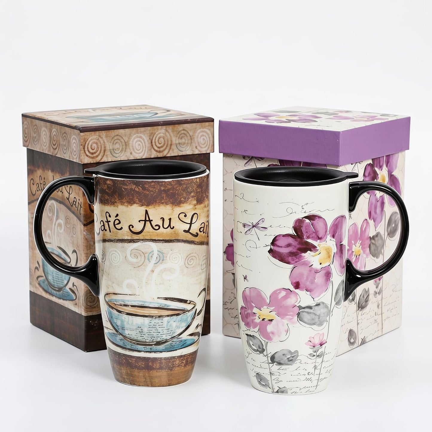 17oz Ceramic Travel Mug with Lid, Christian Butterfly Coffee Mug | Large Coffee Mug with Handle, Psalm 39:7 Floral Design, Microwave & Dishwasher Safe, Gift Box Included
