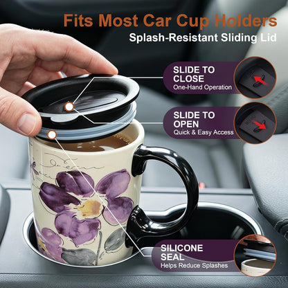 17oz Ceramic Travel Mug with Lid, Christian Butterfly Coffee Mug | Large Coffee Mug with Handle, Psalm 39:7 Floral Design, Microwave & Dishwasher Safe, Gift Box Included