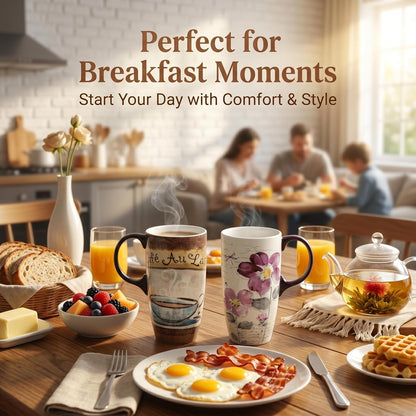 17oz Ceramic Travel Mug with Lid, Christian Butterfly Coffee Mug | Large Coffee Mug with Handle, Psalm 39:7 Floral Design, Microwave & Dishwasher Safe, Gift Box Included
