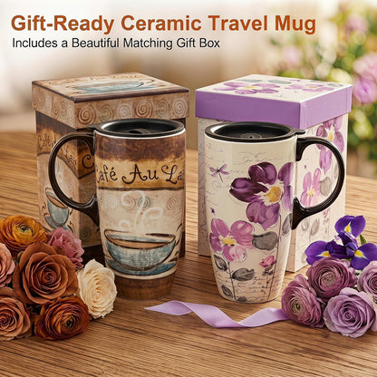 17oz Ceramic Travel Mug with Lid, Christian Butterfly Coffee Mug | Large Coffee Mug with Handle, Psalm 39:7 Floral Design, Microwave & Dishwasher Safe, Gift Box Included