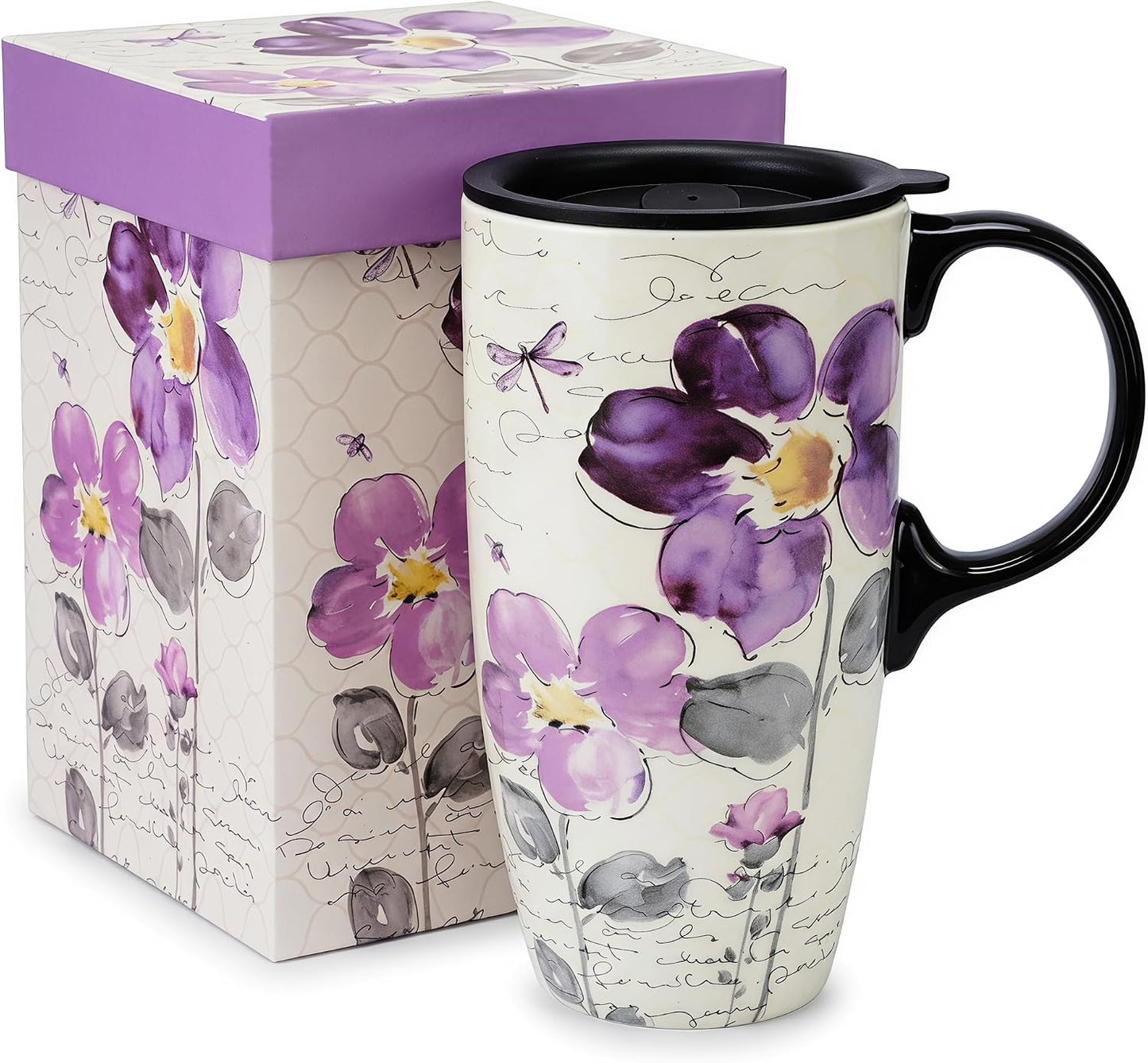 17oz Ceramic Travel Mug with Lid, Christian Butterfly Coffee Mug | Large Coffee Mug with Handle, Psalm 39:7 Floral Design, Microwave & Dishwasher Safe, Gift Box Included