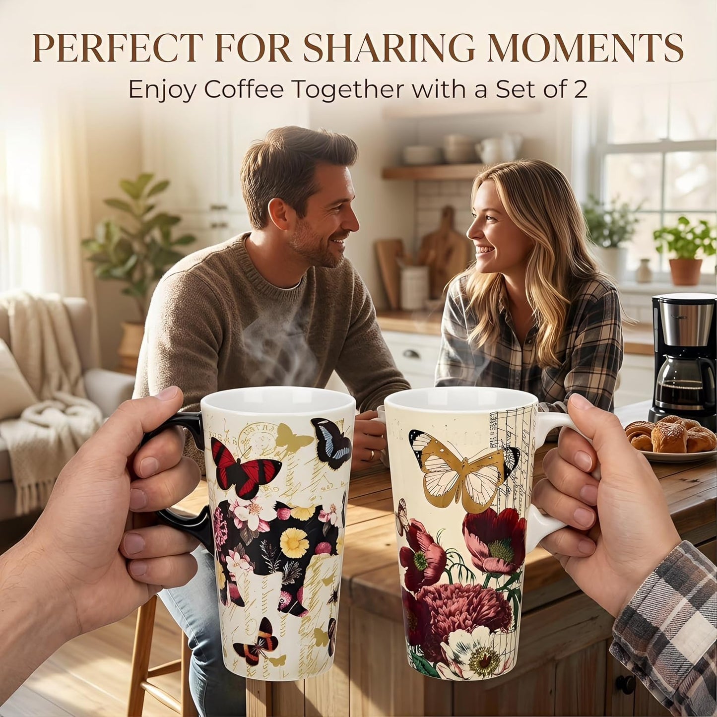 17oz Ceramic Travel Mug with Lid, Christian Butterfly Coffee Mug | Large Coffee Mug with Handle, Psalm 39:7 Floral Design, Microwave & Dishwasher Safe, Gift Box Included