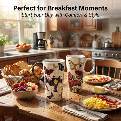 17oz Ceramic Travel Mug with Lid, Christian Butterfly Coffee Mug | Large Coffee Mug with Handle, Psalm 39:7 Floral Design, Microwave & Dishwasher Safe, Gift Box Included