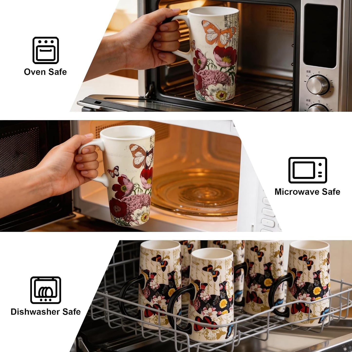 17oz Ceramic Travel Mug with Lid, Christian Butterfly Coffee Mug | Large Coffee Mug with Handle, Psalm 39:7 Floral Design, Microwave & Dishwasher Safe, Gift Box Included