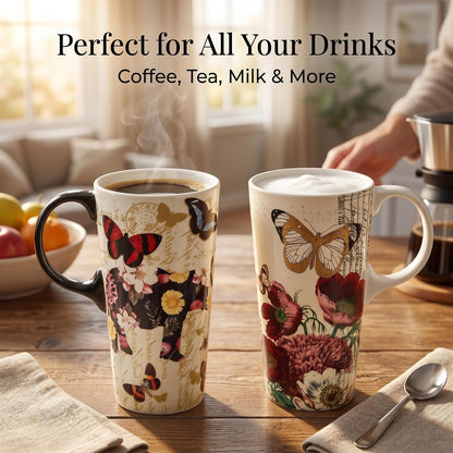 17oz Ceramic Travel Mug with Lid, Christian Butterfly Coffee Mug | Large Coffee Mug with Handle, Psalm 39:7 Floral Design, Microwave & Dishwasher Safe, Gift Box Included