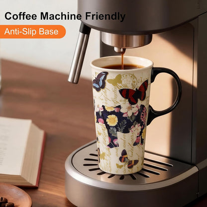 17oz Ceramic Travel Mug with Lid, Christian Butterfly Coffee Mug | Large Coffee Mug with Handle, Psalm 39:7 Floral Design, Microwave & Dishwasher Safe, Gift Box Included