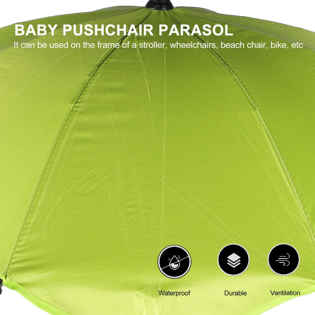 Stroller Umbrella with Adjustable Clamp - UV Protection Sun Shade for Baby Pram Toddler Stroller - Green Clip on Parasol for Wheelchairs, Trolley, Beach Chair Outdoor Use