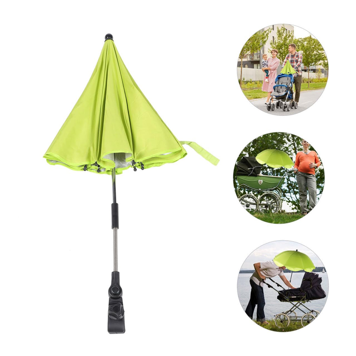 Stroller Umbrella with Adjustable Clamp - UV Protection Sun Shade for Baby Pram Toddler Stroller - Green Clip on Parasol for Wheelchairs, Trolley, Beach Chair Outdoor Use