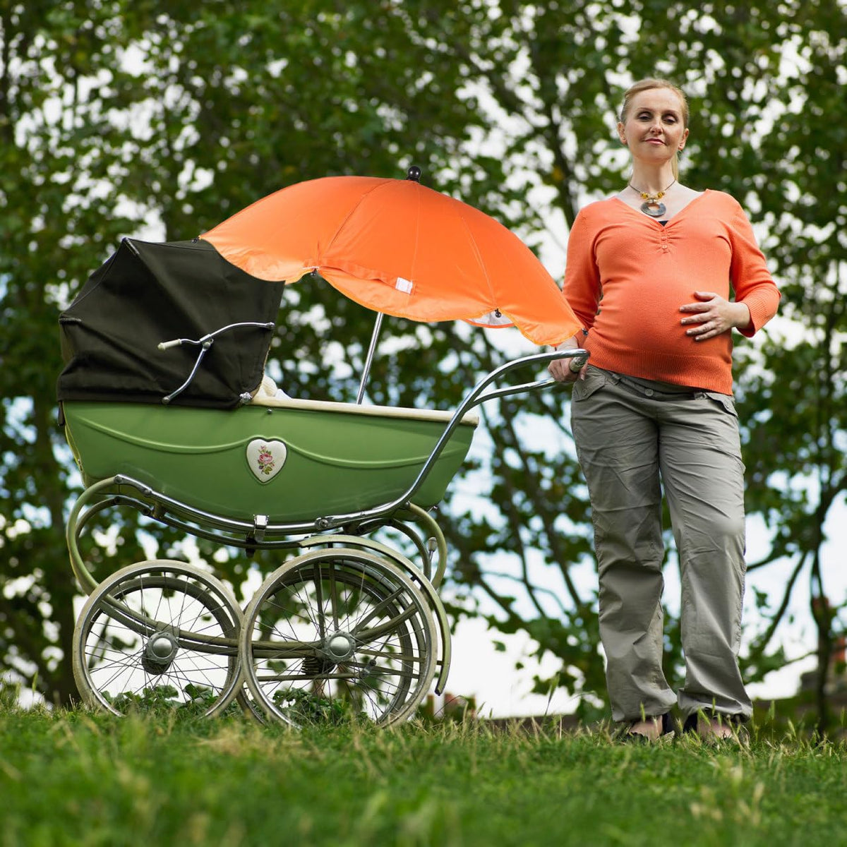 Stroller Umbrella with Adjustable Clamp - UV Protection Sun Shade for Baby Pram Toddler Stroller - Green Clip on Parasol for Wheelchairs, Trolley, Beach Chair Outdoor Use