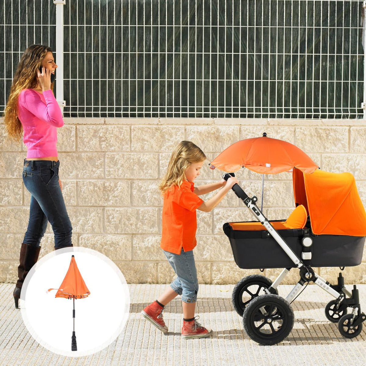 Stroller Umbrella with Adjustable Clamp - UV Protection Sun Shade for Baby Pram Toddler Stroller - Green Clip on Parasol for Wheelchairs, Trolley, Beach Chair Outdoor Use