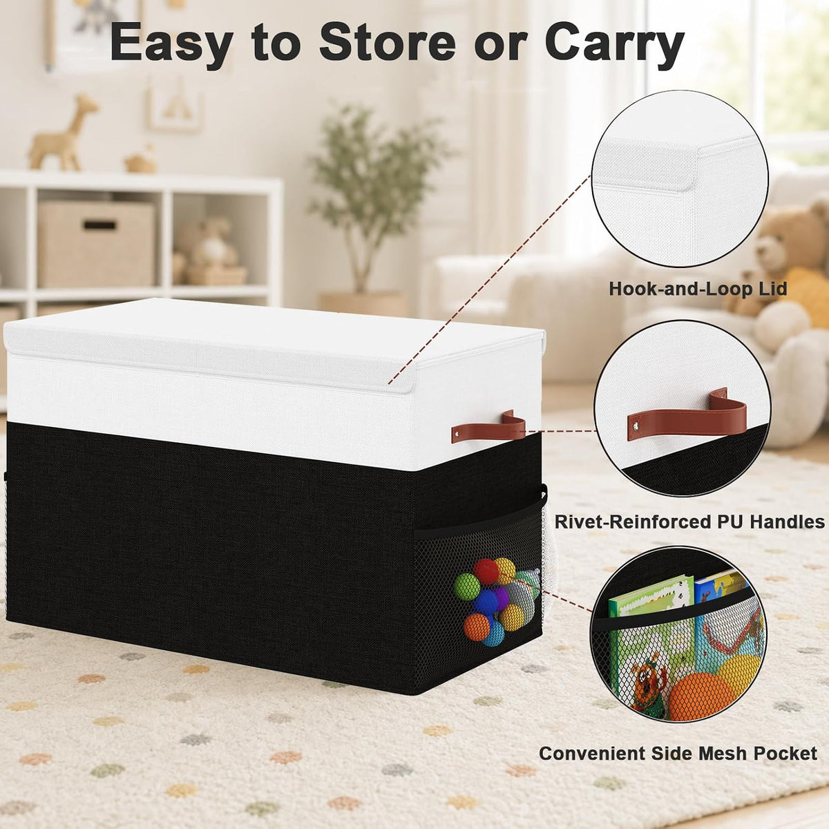 Large Toy Storage Box with Lid, Toy Chest Organizer Bin for Kids