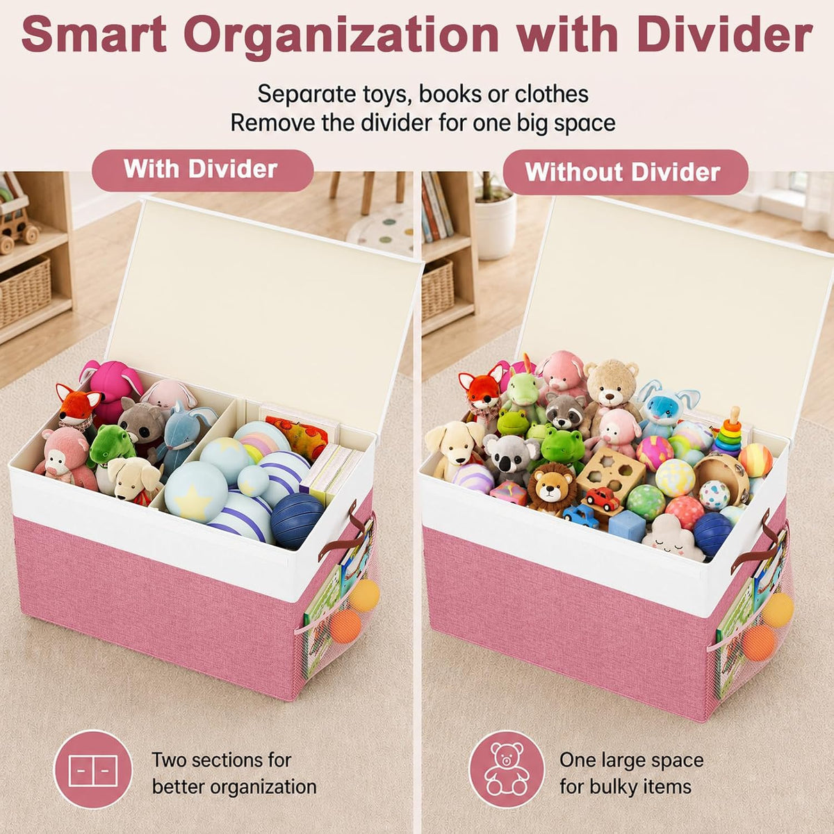 Large Toy Storage Box with Lid, Toy Chest Organizer Bin for Kids