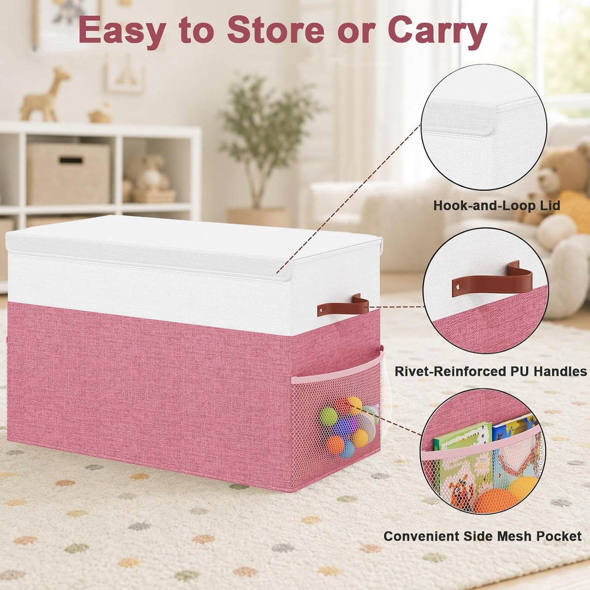 Large Toy Storage Box with Lid, Toy Chest Organizer Bin for Kids