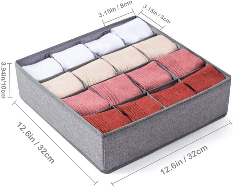 Underwear Organizer with Drawer Dividers, Foldable Fabric Dresser Closet Organizers Bins, Bedroom Cabinet Organization and Storage Box for Baby Clothes, Undies, Ties，Sock-Dark Grey (16cell)