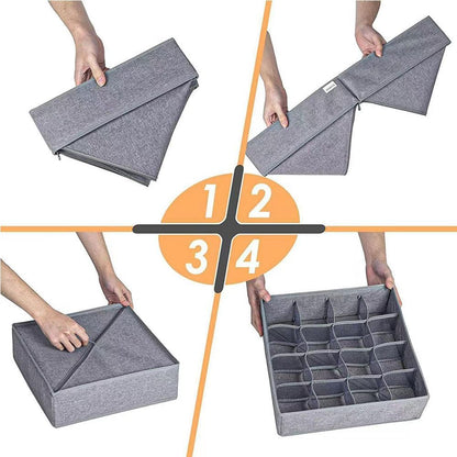 Underwear Organizer with Drawer Dividers, Foldable Fabric Dresser Closet Organizers Bins, Bedroom Cabinet Organization and Storage Box for Baby Clothes, Undies, Ties，Sock-Dark Grey (16cell)