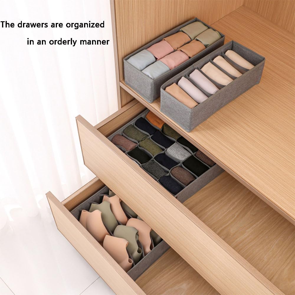 Underwear Organizer with Drawer Dividers, Foldable Fabric Dresser Closet Organizers Bins, Bedroom Cabinet Organization and Storage Box for Baby Clothes, Undies, Ties，Sock-Dark Grey (16cell)