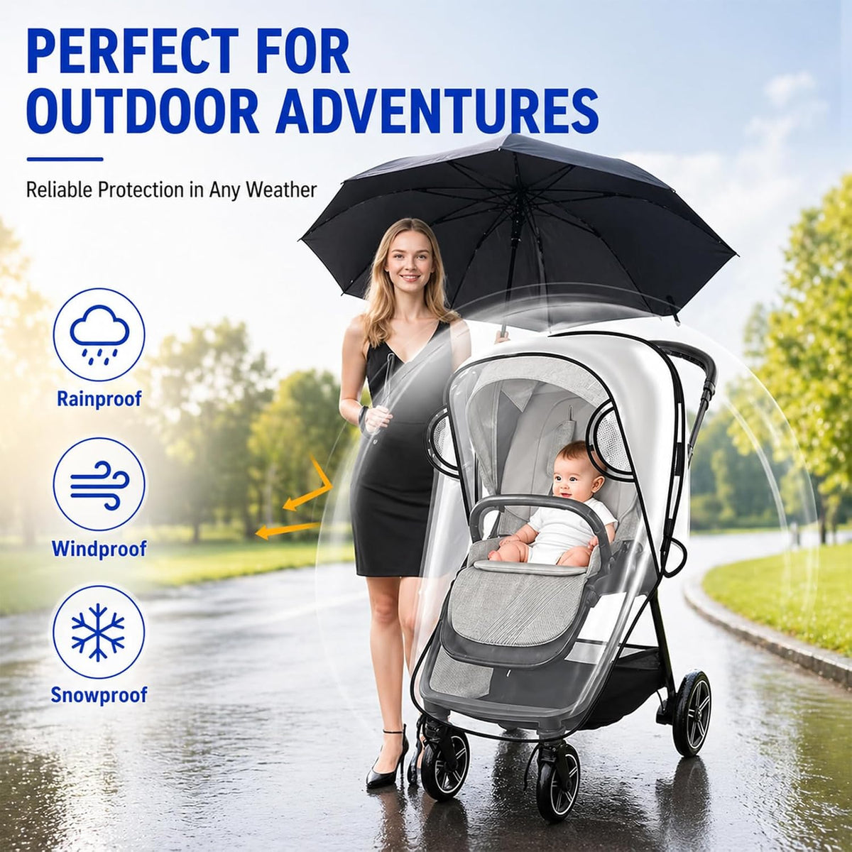 Stroller Rain Cover for Nuna Stroller,Clear Stroller Rain Cover,Windproof Travel Weather Shield,Protect from Dust Snow,Breathable Ventilation and Easy Access for Trip Use,Daily Walks